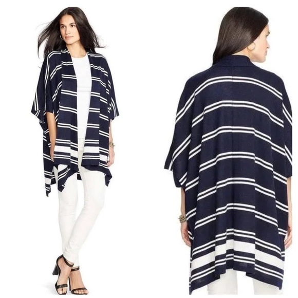 Gorgeous Lauren Ralph Lauren Striped Cashmere Silk Open Front Cardigan Sweater S - Picture 1 of 8